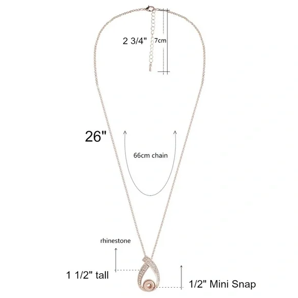 Rose Gold Plated Pendant Necklace Includes 26" Chain and 3 Mini Snaps 12mm Shown - Picture 2 of 4